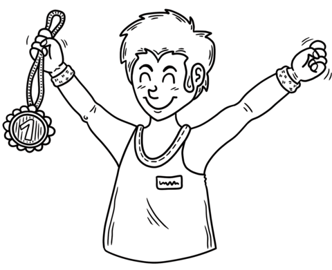 Happy Boy Winner Coloring Page